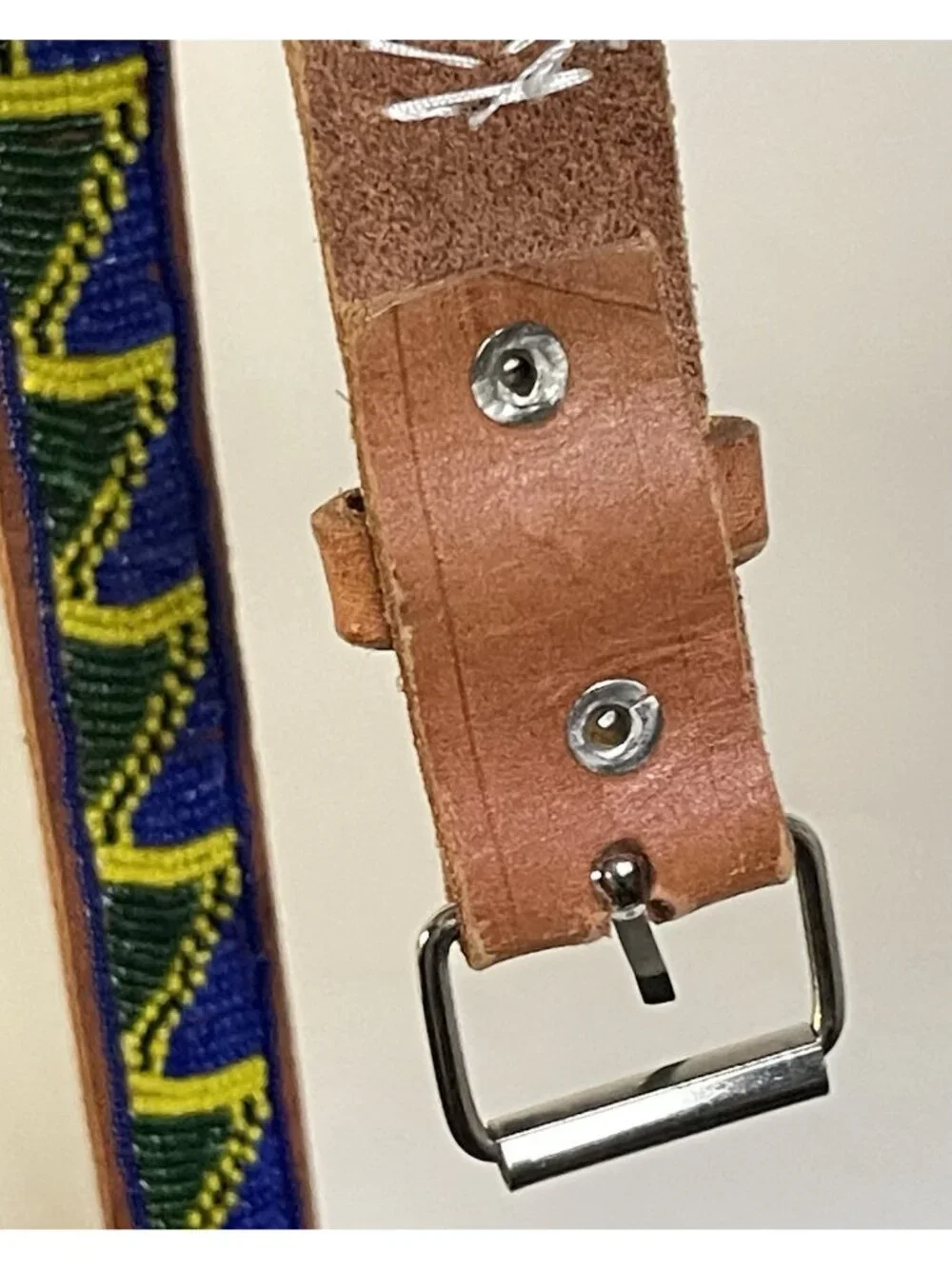 Maasai Inspired Beaded Leather Belt Blue Green Yellow Handmade 36